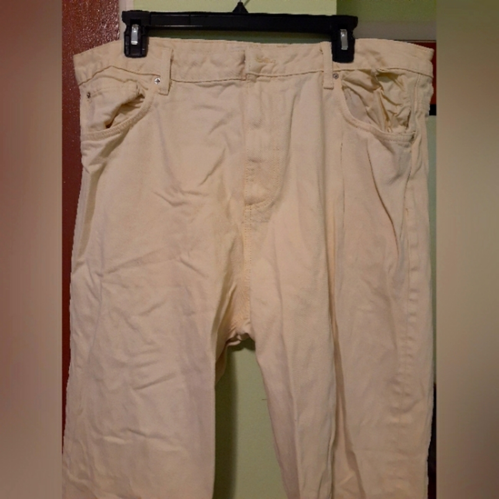 Wide Leg Pale Yellow Denim Pants